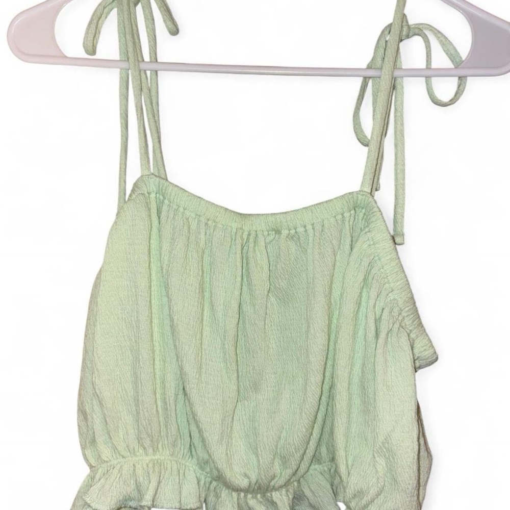 Wild Fable Green Off-the-Shoulder Crop Top | Ruched Ruffle Hem Fairycore Y2K